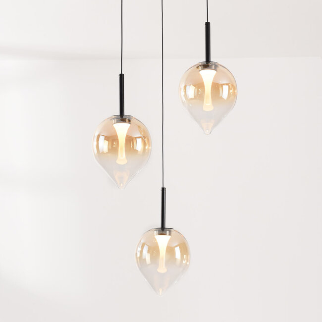 Suspension moderne Drop avec verre ambré et LED intégrée – dimmable à 3 étapes