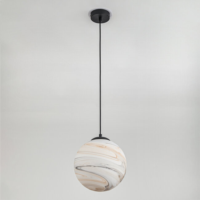 Suspension à 1 lumière Marbelle noire avec verre aspect marbre