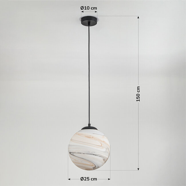 Suspension à 1 lumière Marbelle noire avec verre aspect marbre