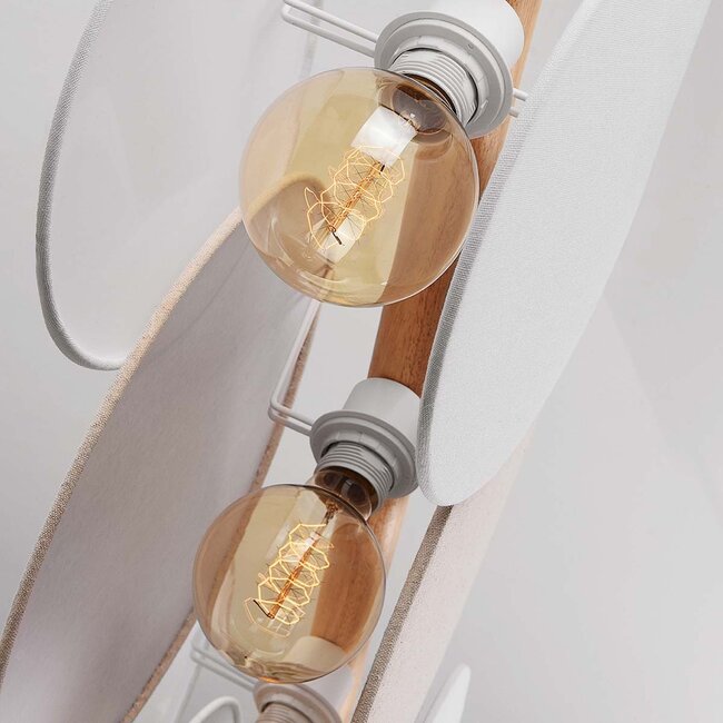 Suspension à 5 lumières Zenner – lin naturel avec accents bois et blancs