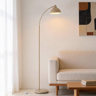 Lampe arc sur pied Arc avec abat-jour métallique beige