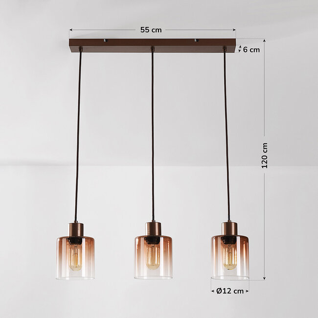 Suspension Palaio à 3 lumières - abat-jour en verre brun dégradé
