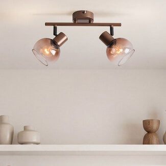 Plafonnier pivotant à 2 lumières Phiene avec verre ombré brun
