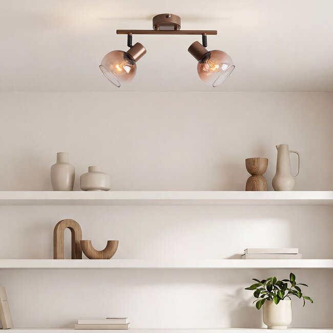 Plafonnier pivotant à 2 lumières Phiene avec verre ombré brun
