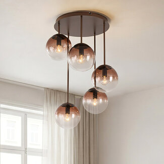 Plafonnier Ronde - cinq globes en verre brun dégradé