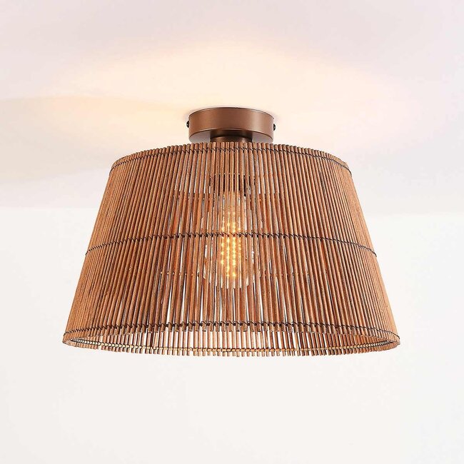 Plafonnier Tami en bronze chaud avec abat-jour en bambou