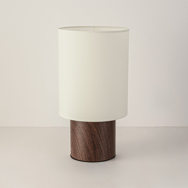 Lampe de table Koja avec aspect noyer et abat-jour en tissu