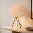 Lampe de table Saphira avec plumes blanches et pied en laiton doré