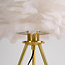 Lampe de table Saphira avec plumes blanches et pied en laiton doré