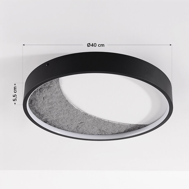 Plafonnier Cercul Ø40 cm avec effet pierre noir, gris et blanc – dimmable à 3 étapes