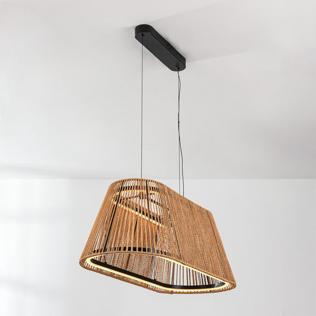 Suspension Selara dimmable à 3 étapes avec abat-jour tressé naturel