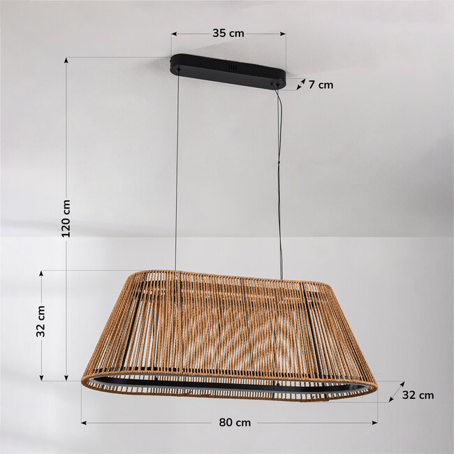 Suspension Selara dimmable à 3 étapes avec abat-jour tressé naturel