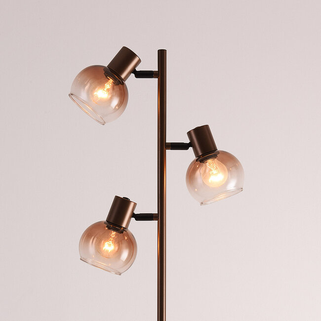 Lampadaire Duna avec verre ombré brun, 3 lumières