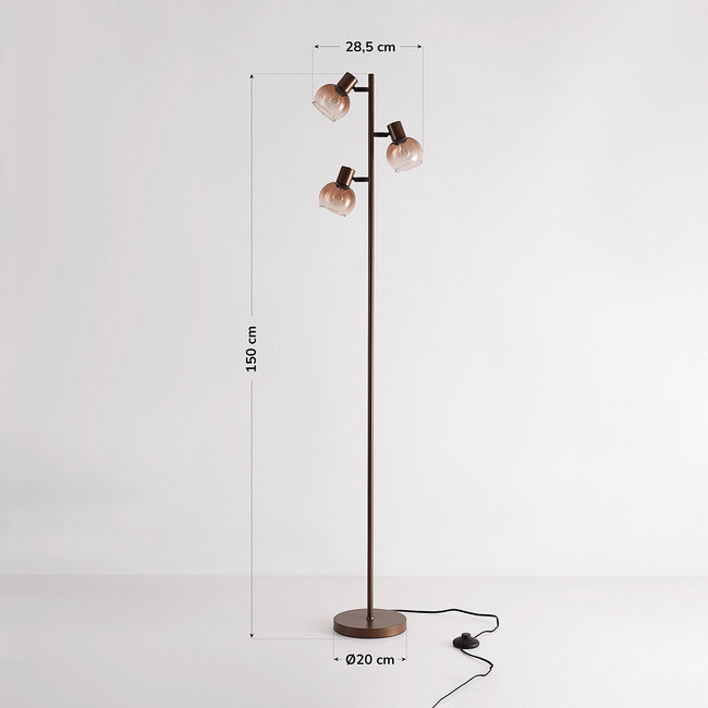 Lampadaire Duna avec verre ombré brun, 3 lumières