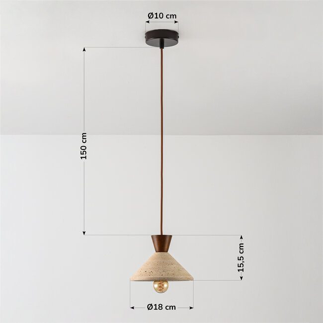 Suspension Japandi Mara en travertin (pierre naturelle) et bois