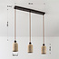 Suspension Japandi à 3 lumières Voro en travertin (pierre naturelle) et bois