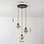 Suspension Vado à 3 lumières - travertin (pierre naturelle) et verre, ronde