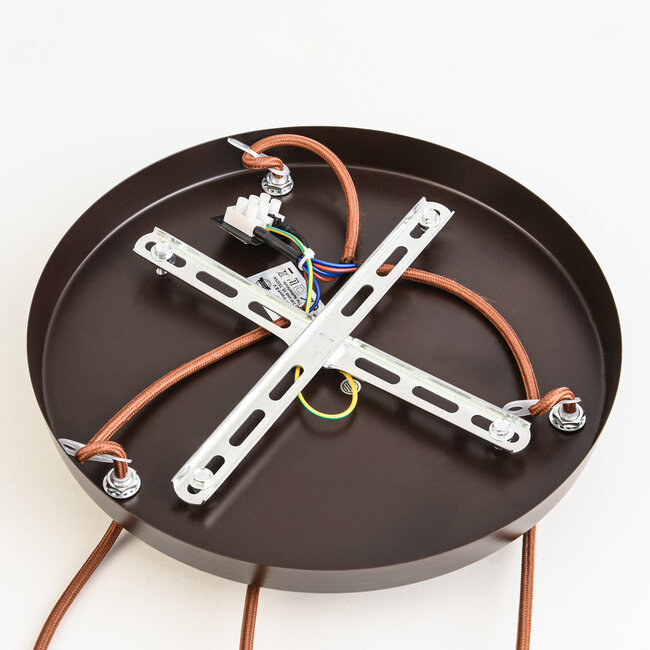 Suspension ronde Mavero en ciment et bois, 3 lumières