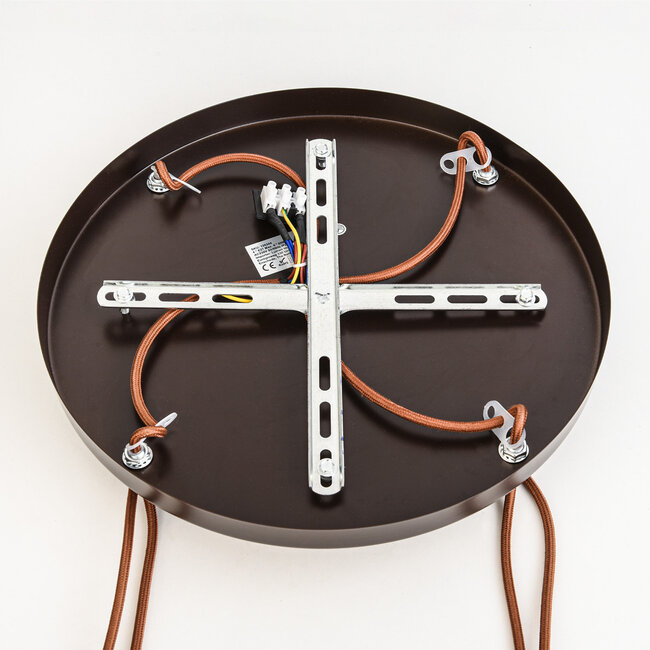 Suspension Mavero ronde en ciment et bois, 4 lumières