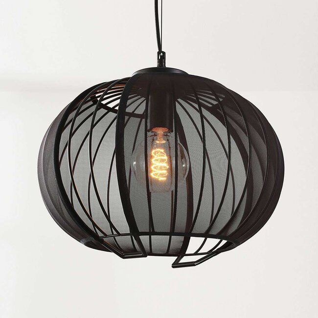 Suspension Lofas - abat-jour en métal ajouré et tissu noir