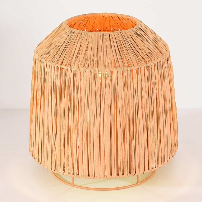 Lampe de table Aruna en papier raphia avec pied métallique beige