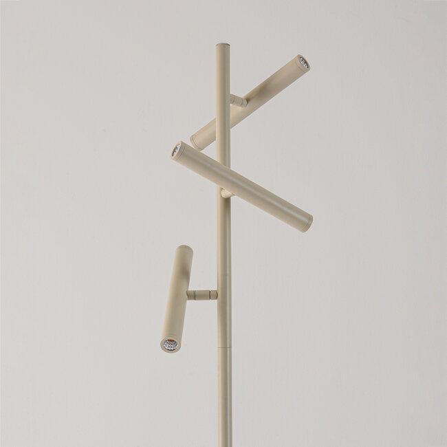 Lampadaire beige Zhan avec trois spots orientables et variateur tactile