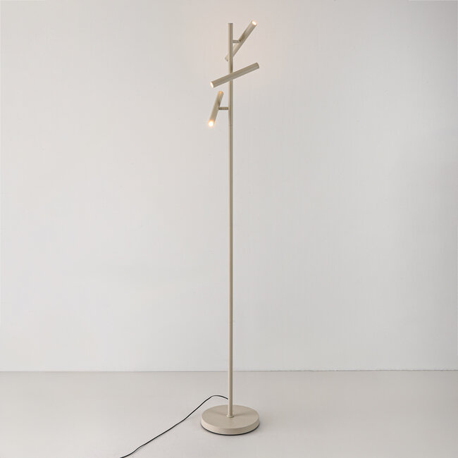 Lampadaire beige Zhan avec trois spots orientables et variateur tactile