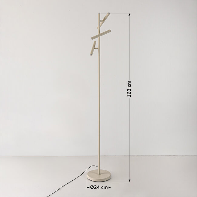 Lampadaire beige Zhan avec trois spots orientables et variateur tactile
