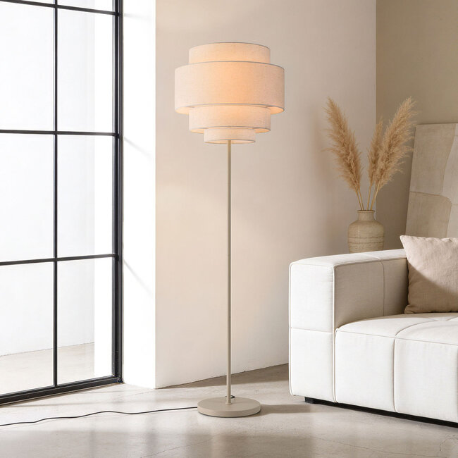 Lampadaire moderne Zhuo beige avec abat-jour en lin