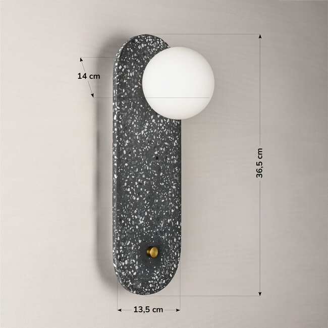Applique Vero en ciment et verre blanc laiteux, aspect terrazzo gris foncé