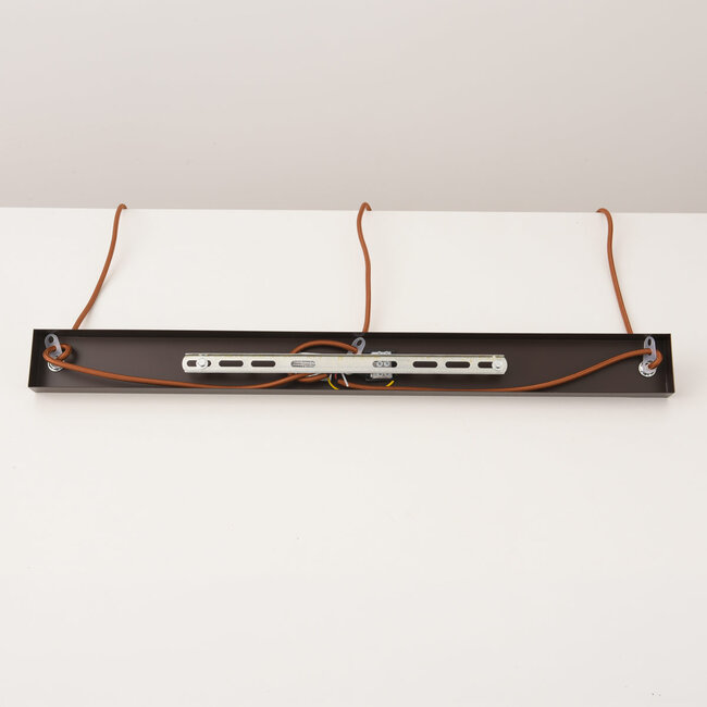 Suspension à 3 lumières Vara en travertin (pierre naturelle), bois et verre blanc laiteux