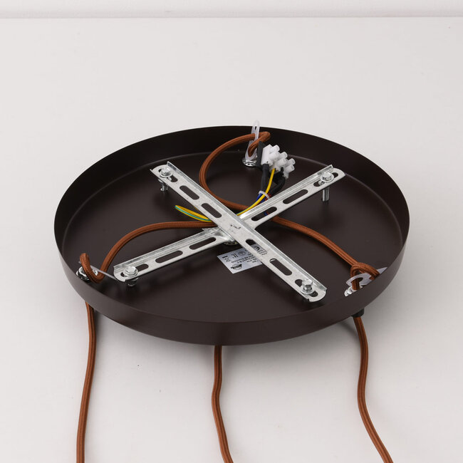 Suspension moderne Vara en travertin (pierre naturelle), bois et verre blanc laiteux, 3 lumières