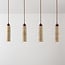 Suspension Oreno à 4 lumières - travertin (pierre naturelle) et bois, ampoules incluses