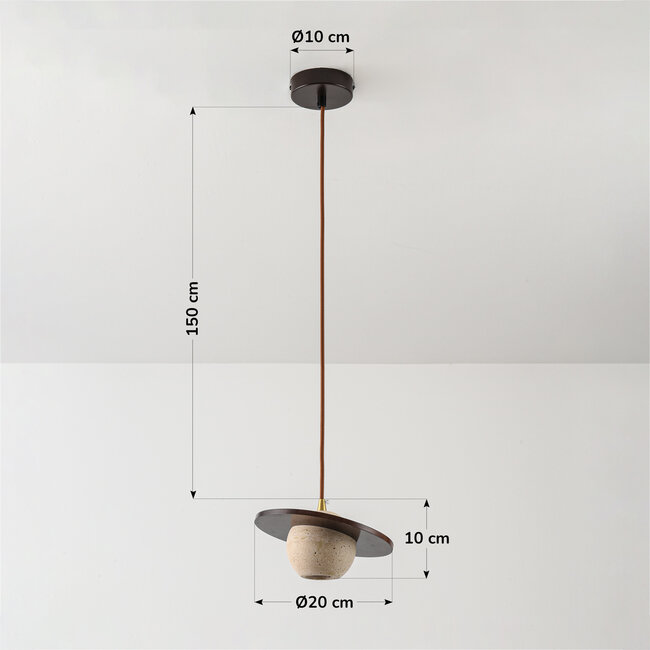 Suspension Tona en travertin (pierre naturelle) et bois