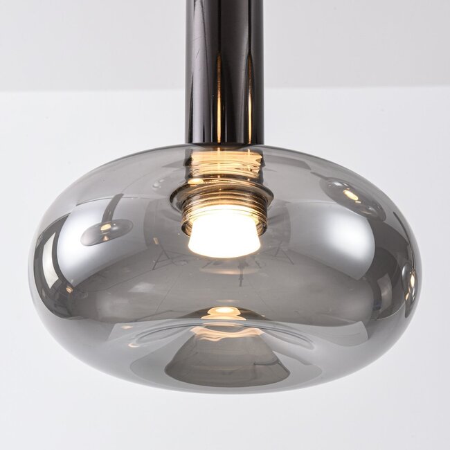 Suspension dimmable Valira noire avec verre fumé et télécommande, 5 lumières