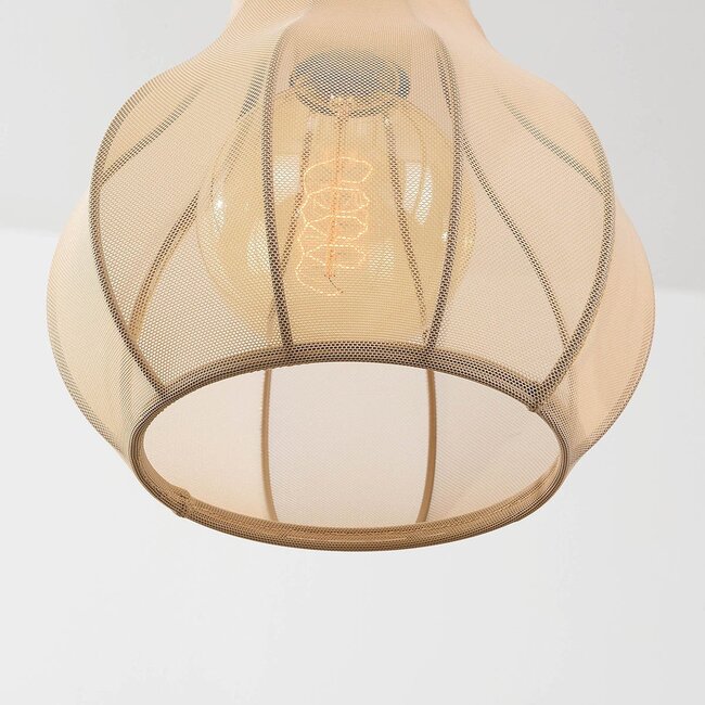 Suspension Japandi Senji à 4 lumières - taupe sable et abat-jour en lin