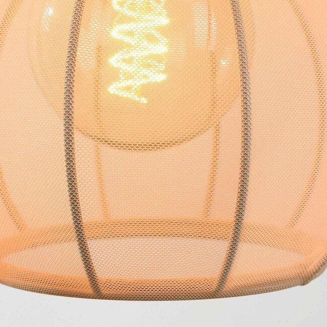 Suspension Japandi 4 lumières Senji taupe sable avec abat-jours en lin