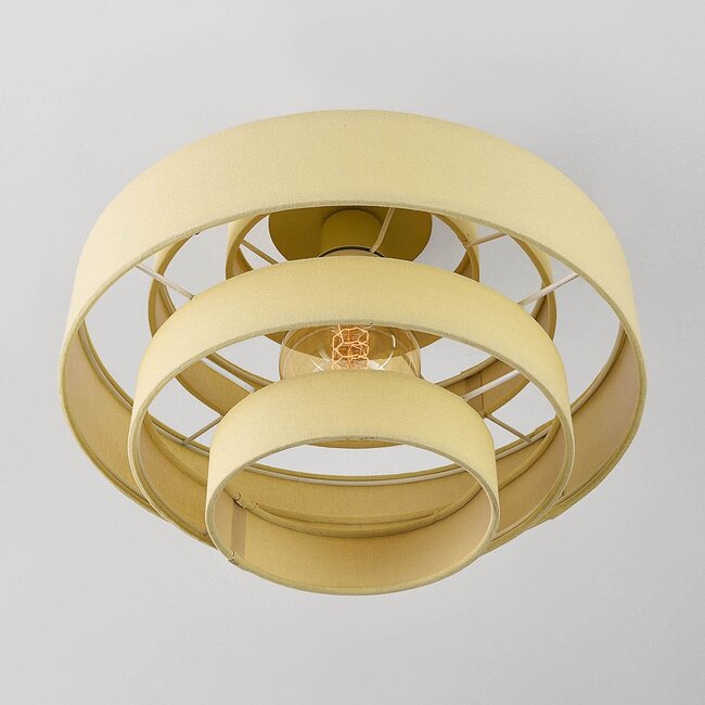 Plafonnier Mavro crème beige avec abat-jour en tissu superposé