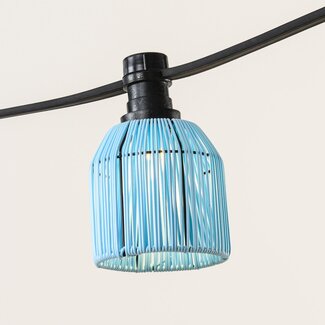 Abat-jour pour guirlande guinguette aspect rotin - bleu clair