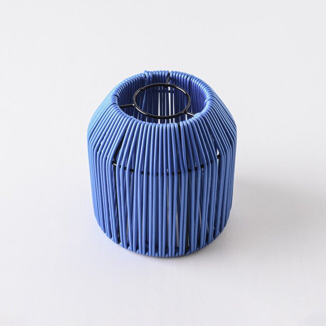 Abat-jour aspect rotin pour guirlande guinguette, bleu foncé