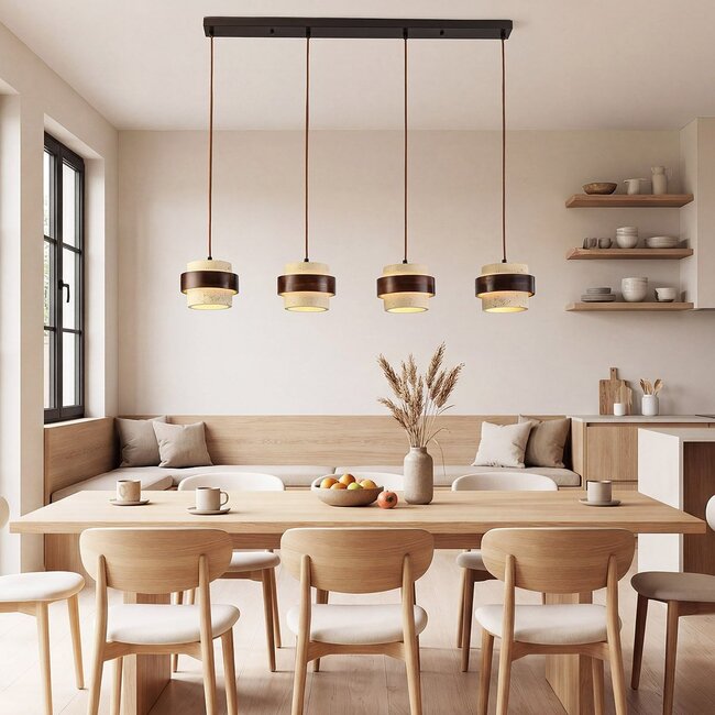 Suspension à 4 lumières Mavero en ciment et bois