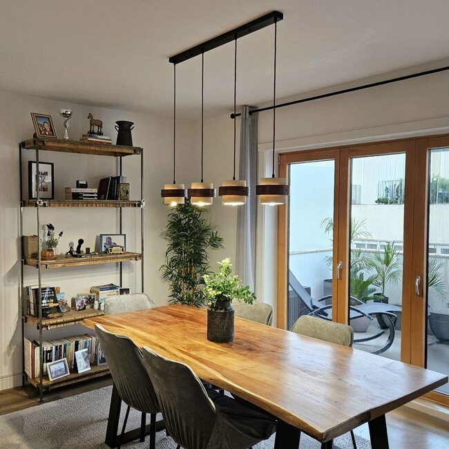 Suspension à 4 lumières Mavero en ciment et bois