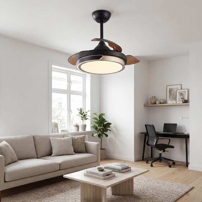 Ventilateur de plafond noir et marron LED incl. et télécommande - Vento