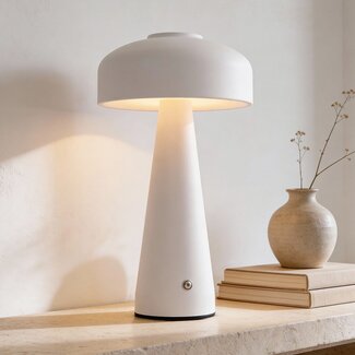 Lampe champignon rechargeable Soma en blanc avec variateur tactile et température de couleur réglable