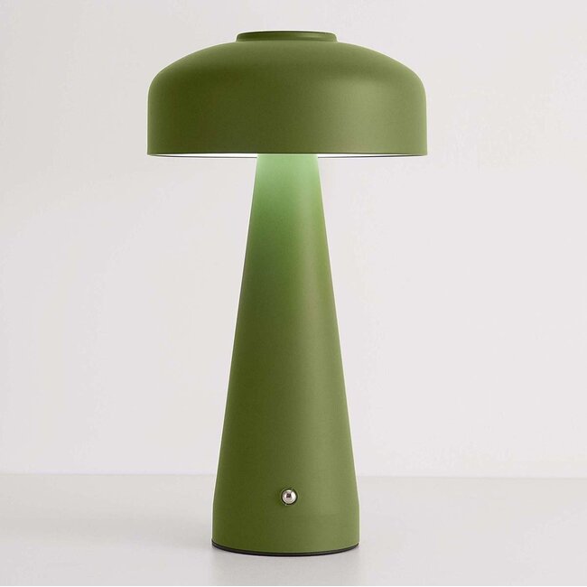 Lampe champignon rechargeable Soma verte avec variateur tactile et lumière réglable
