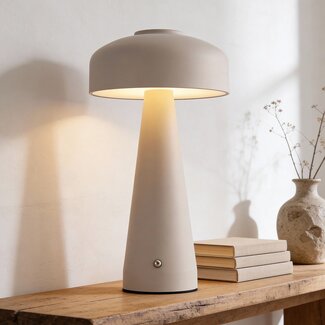 Lampe champignon rechargeable Soma en taupe avec variateur tactile et lumière réglable