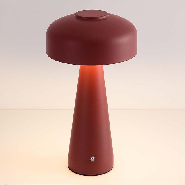 Lampe champignon rechargeable Soma en rouge avec variateur tactile et couleur de lumière réglable