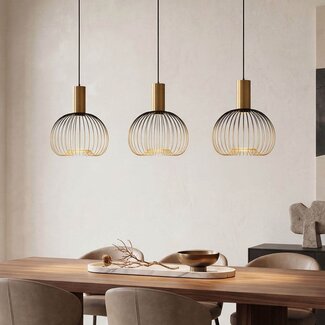 Suspension moderne Nobles noir avec métal doré, 3 lumières