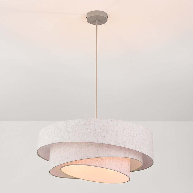 Design suspension Nerai beige avec trois abat-jours en lin superposés