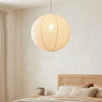 Suspension Amare beige avec abat-jour rond en lin Ø60 cm
